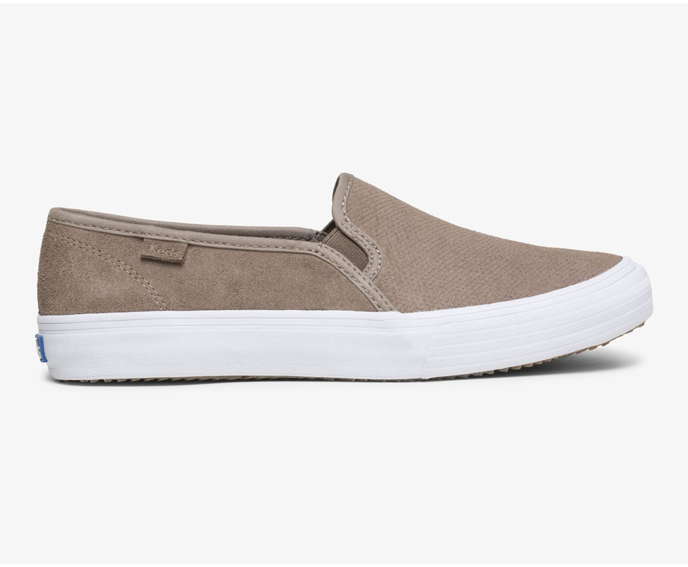 Keds Slip Ons Grey - Double Decker Suede - Womens CFRGHN-571